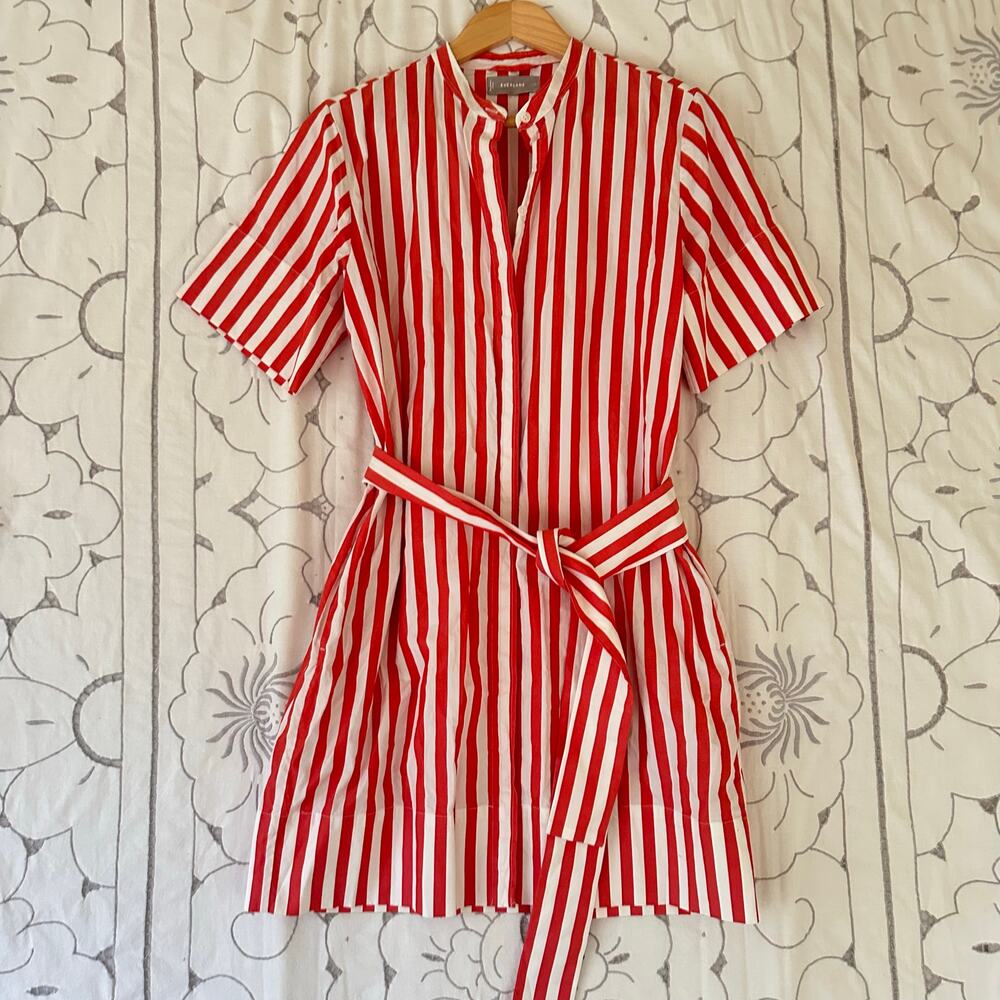Everlane Orange 🍊 White Stripe Belted Shirt Dress 8 resort vacation wear